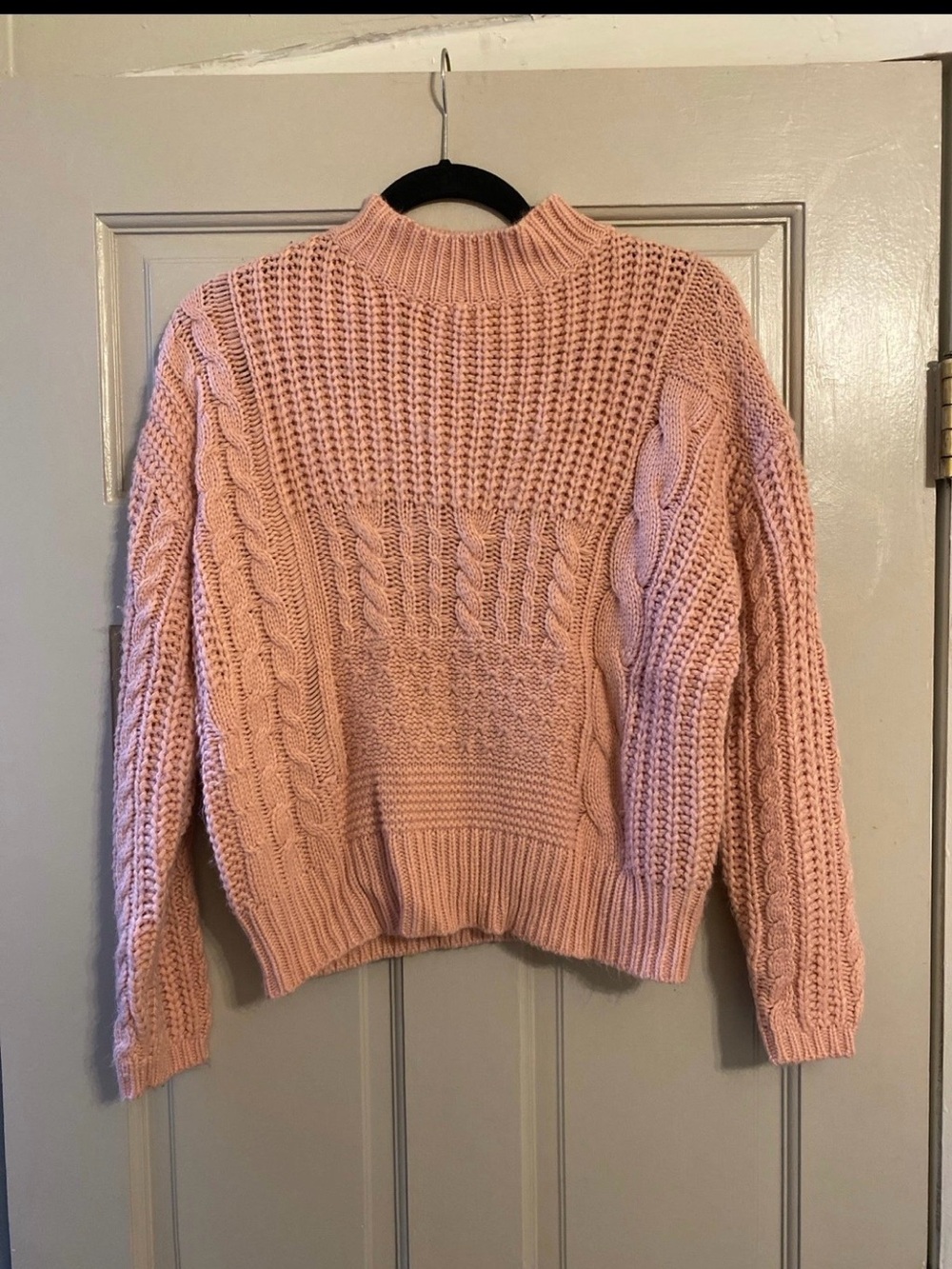 Chunky Cable Knit Mock Neck Sweater - Pink